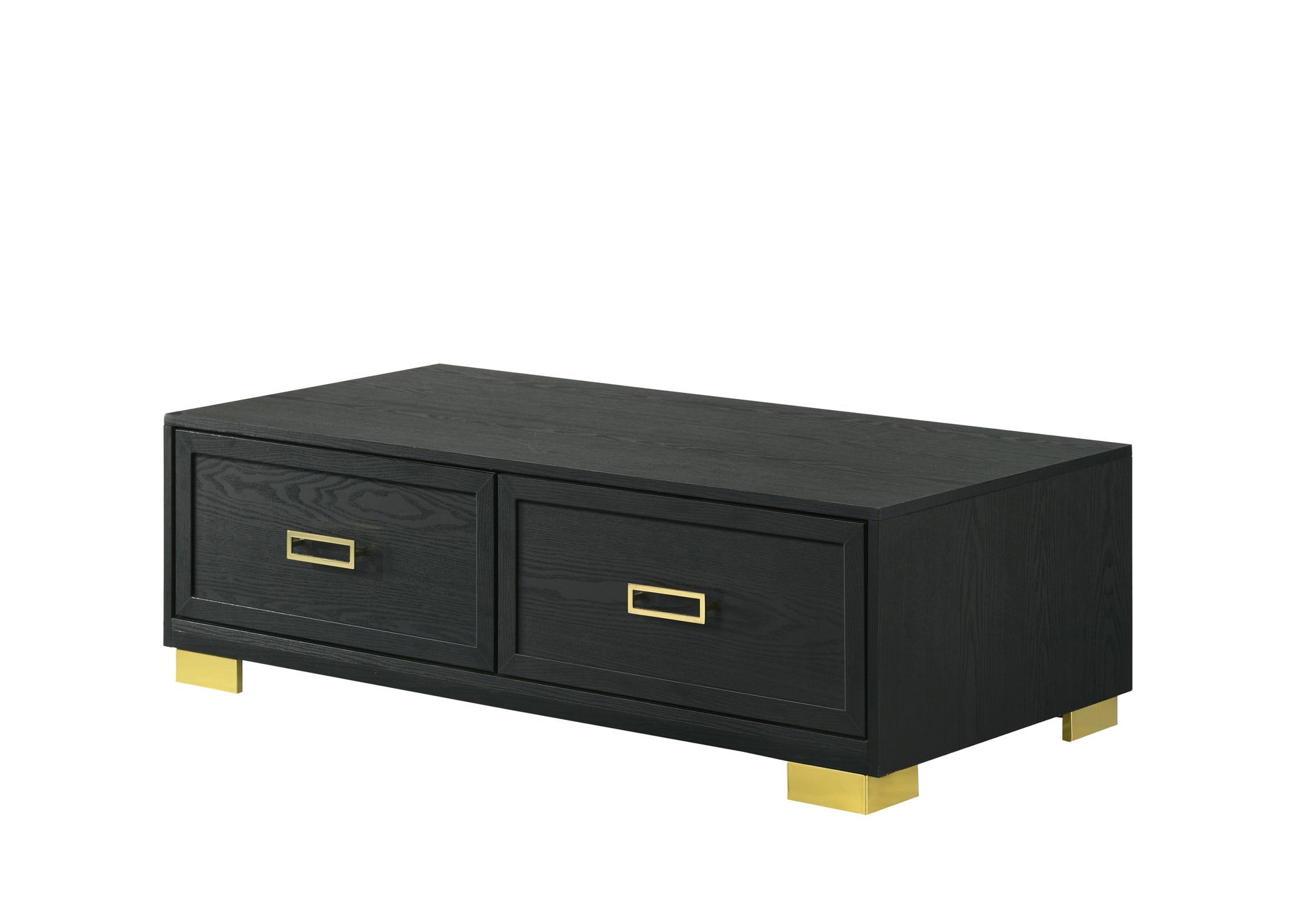 1Pc Contemporary Coffee Table Storage Drawers Black Gold Finish Metal Pull Knob Living Room Wooden Modern Furniture Black,Gold Primary Living Space Contemporary,Modern,Ultra Modern Drawers