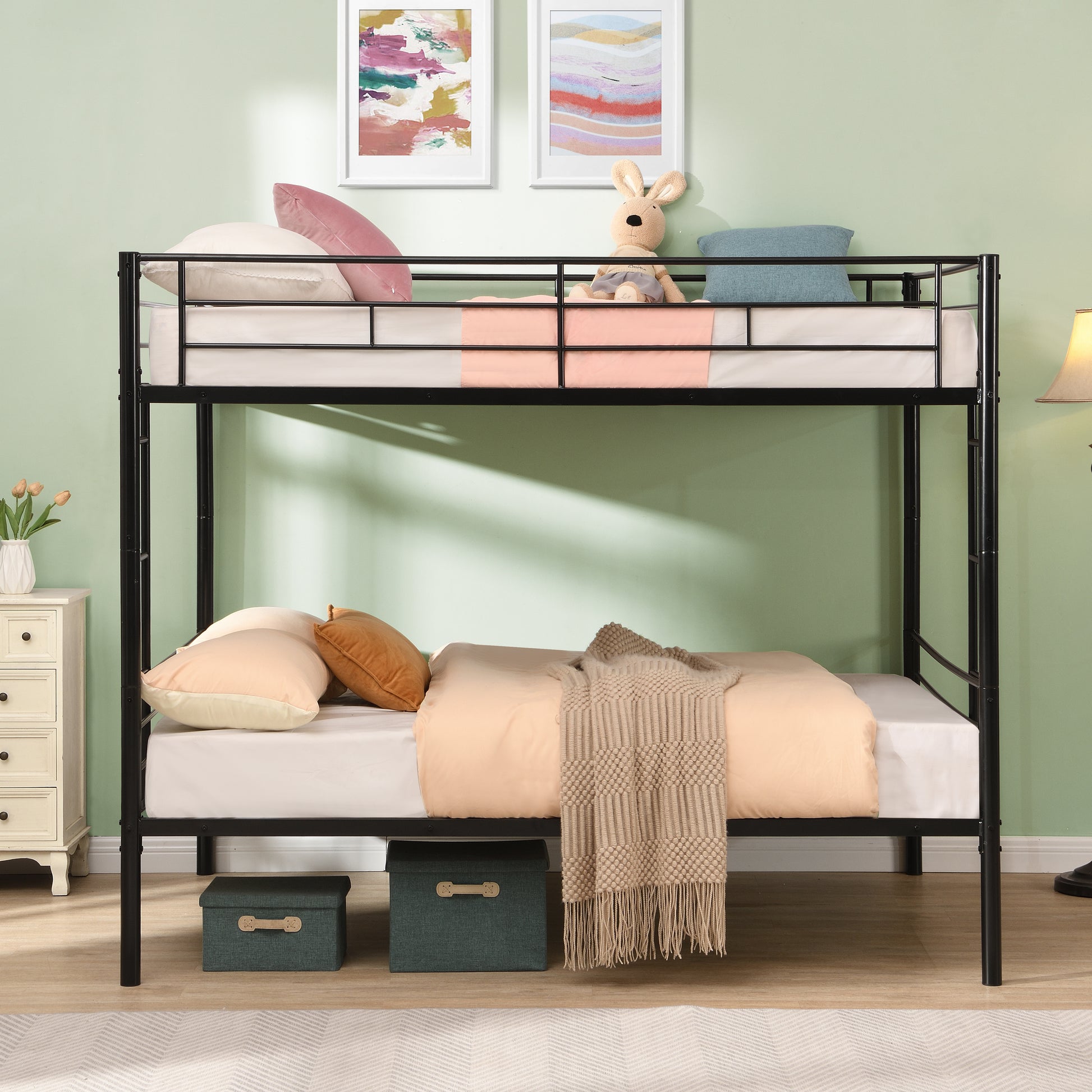 Full Over Full Metal Bunk Bedno Box Spring Needed, Easy Assemble Black Metal