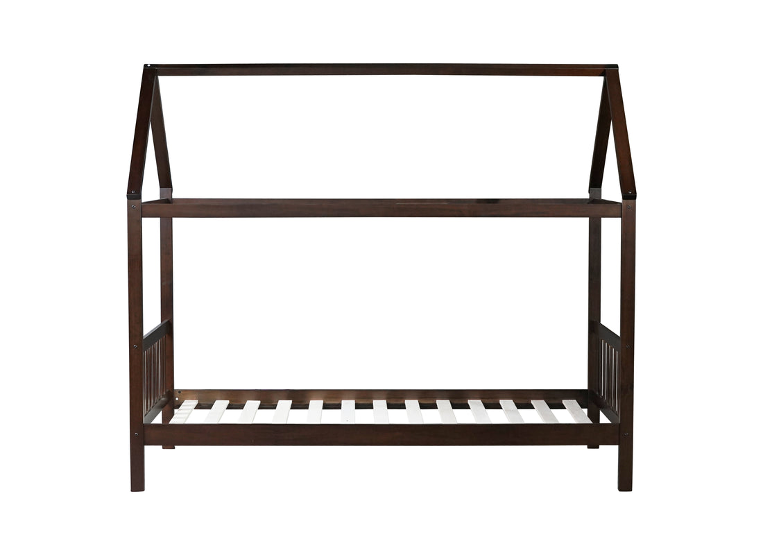Twin House Bed With Headboard And Footboard, Twin Rubber Wood Bed With House Frame,Esspresso Twin Espresso Rubber Wood