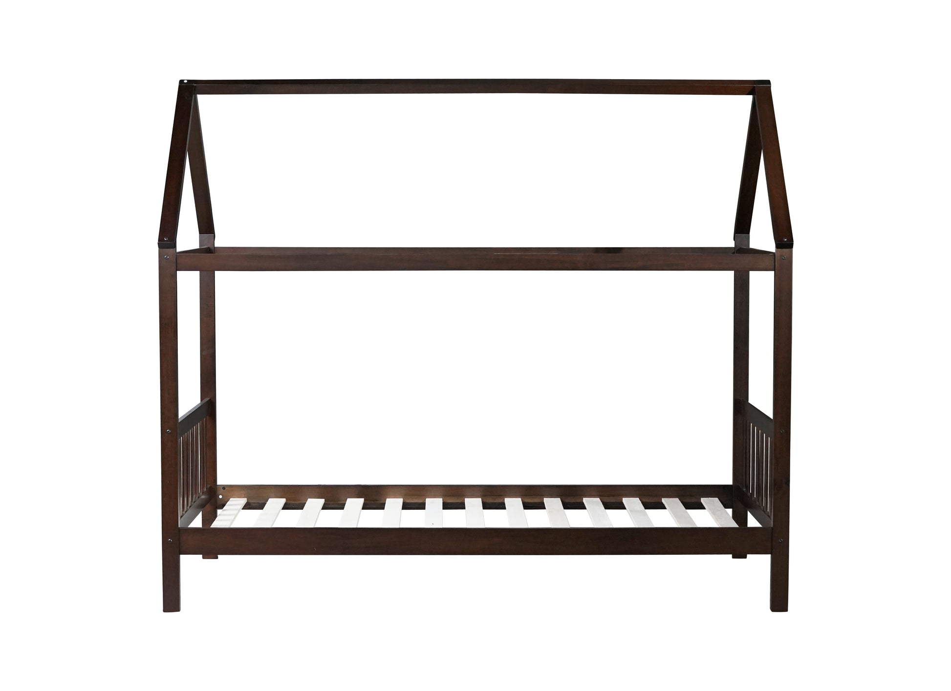 Twin House Bed With Headboard And Footboard, Twin Rubber Wood Bed With House Frame,Esspresso Twin Espresso Rubber Wood