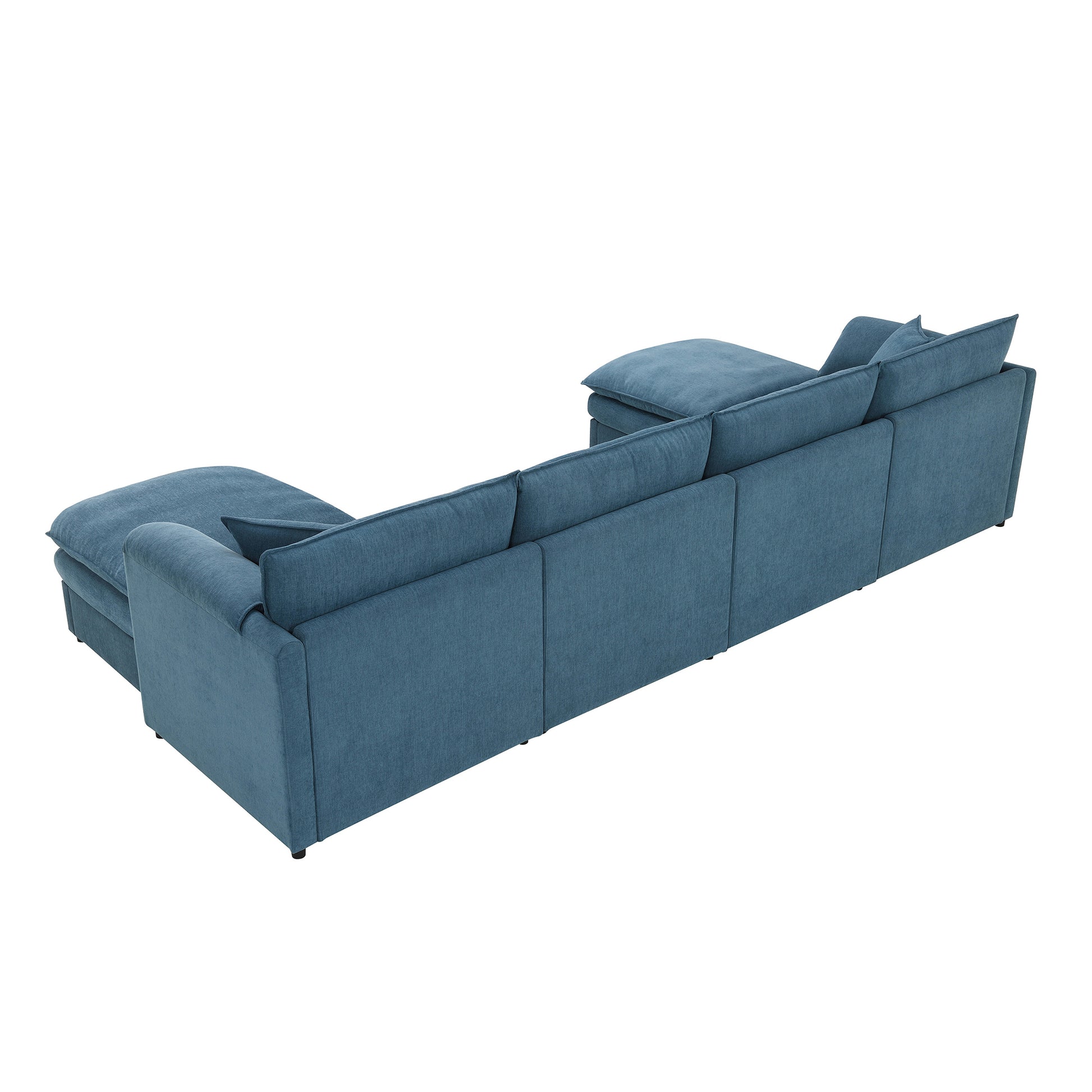 134*66" Chenille Modular Sectional Sofa,U Shaped Cloud Couch Set With Double Cushions ,6 Seat Sleeper Sofa Bed With Ottomans,Oversized Indoor Furniture For Living Room, 3 Colors Blue Chenille 6 Seat