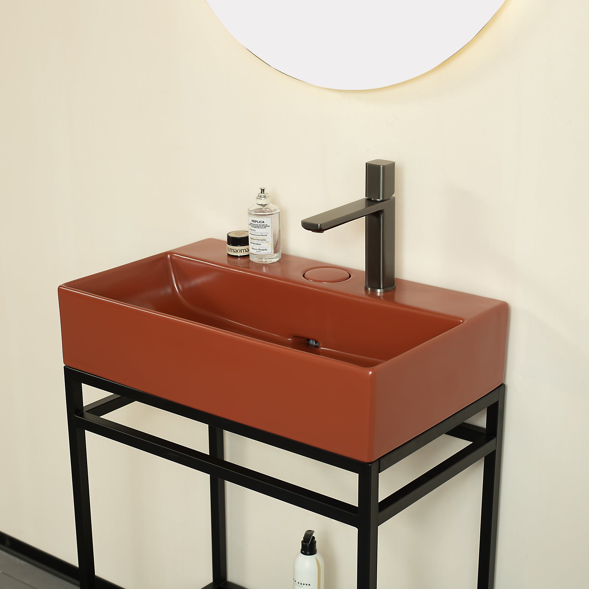 Lofi 24'' Bathroom Sink Without Cabinet, Red Ceramic Basin Red Bathroom Modern,Scandinavian Ceramic