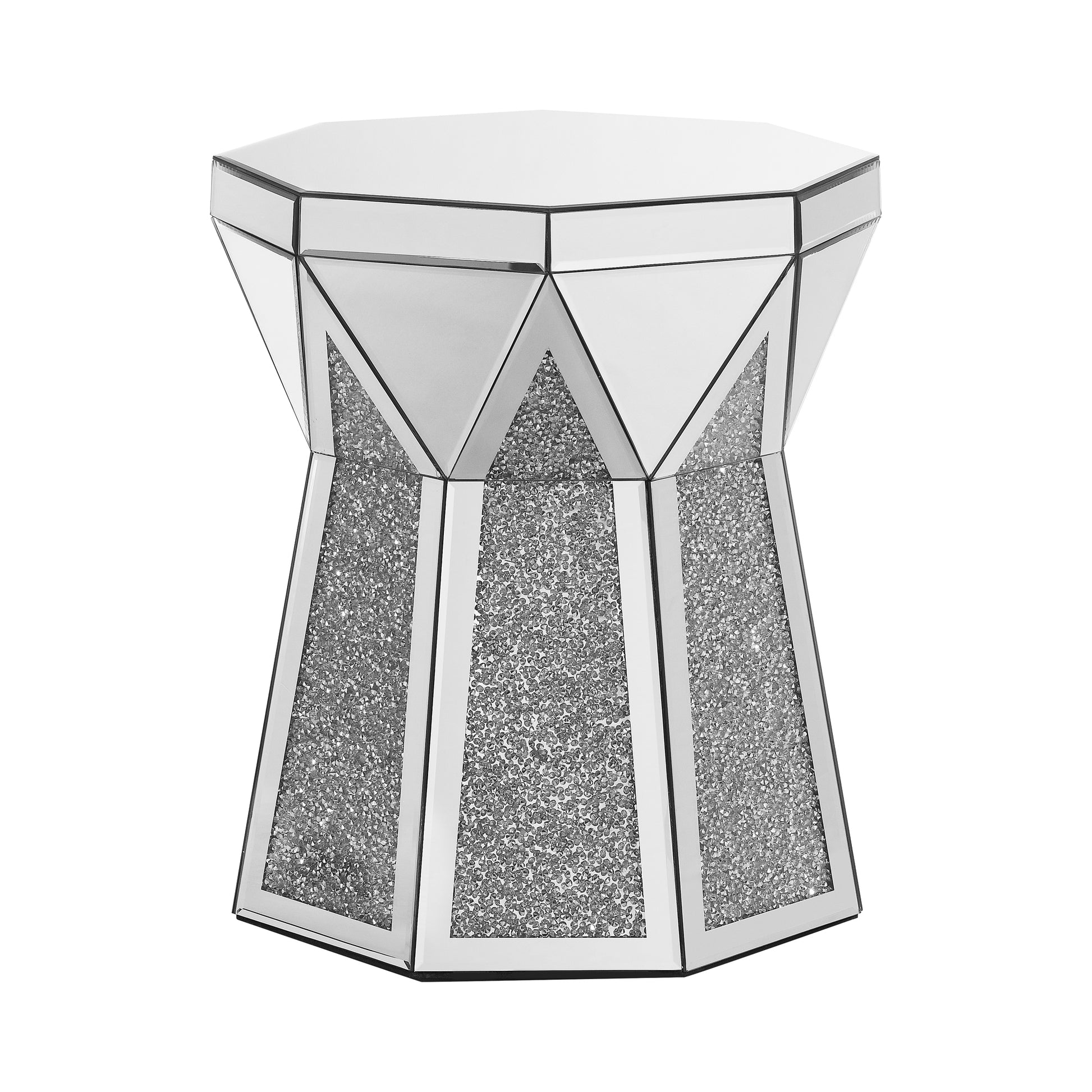 Drum Style Coffee Table With Mirror Crystal Inlay, Polygonal Silver Decorative Table, Modern Design Luxury Modern Furniture, 20 Inch About 50 Centimeters Low Coffee Table, Suitable For Living Room Silver Primary Living Space American Design Console