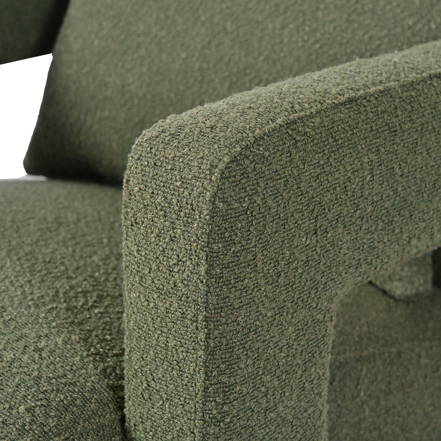 Mirod Sleek Right Angle Armrests, Ergonomic Lumbar Support, Square Wooden Block Legs, Inclined Seat For Comfort, Artistic Statement Piece For Living Room,Bedroom And Study Green Boucle