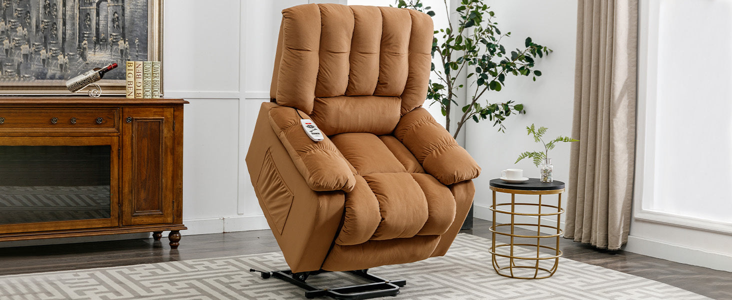 Massage Recliner Chair Electric Power Lift Recliner Chairs With Heat, Vibration, Side Pocket For Living Room, Bedroom, Light Brown Light Brown Velvet