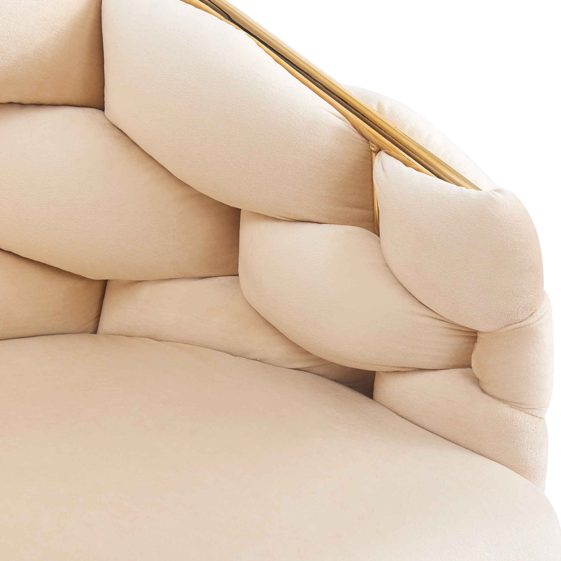 Luxury Handmade Accent Chair With Gold Legs, Modern Velvet Armchair For Living Room And Bedroom Beige Foam Velvet