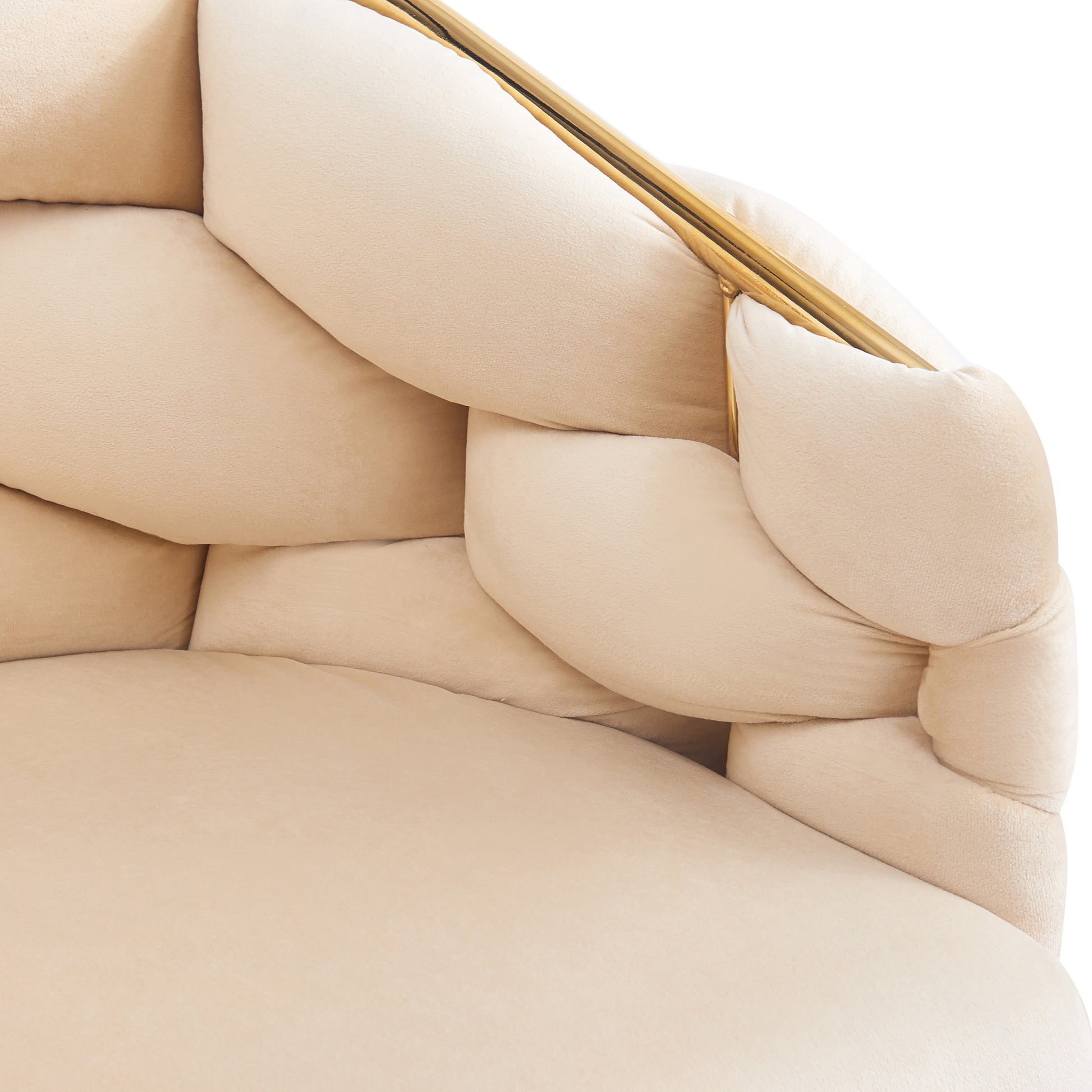 Set Of 2 Luxury Handmade Accent Chair With Gold Legs, Modern Velvet Armchair For Living Room And Bedroom Beige Foam Velvet