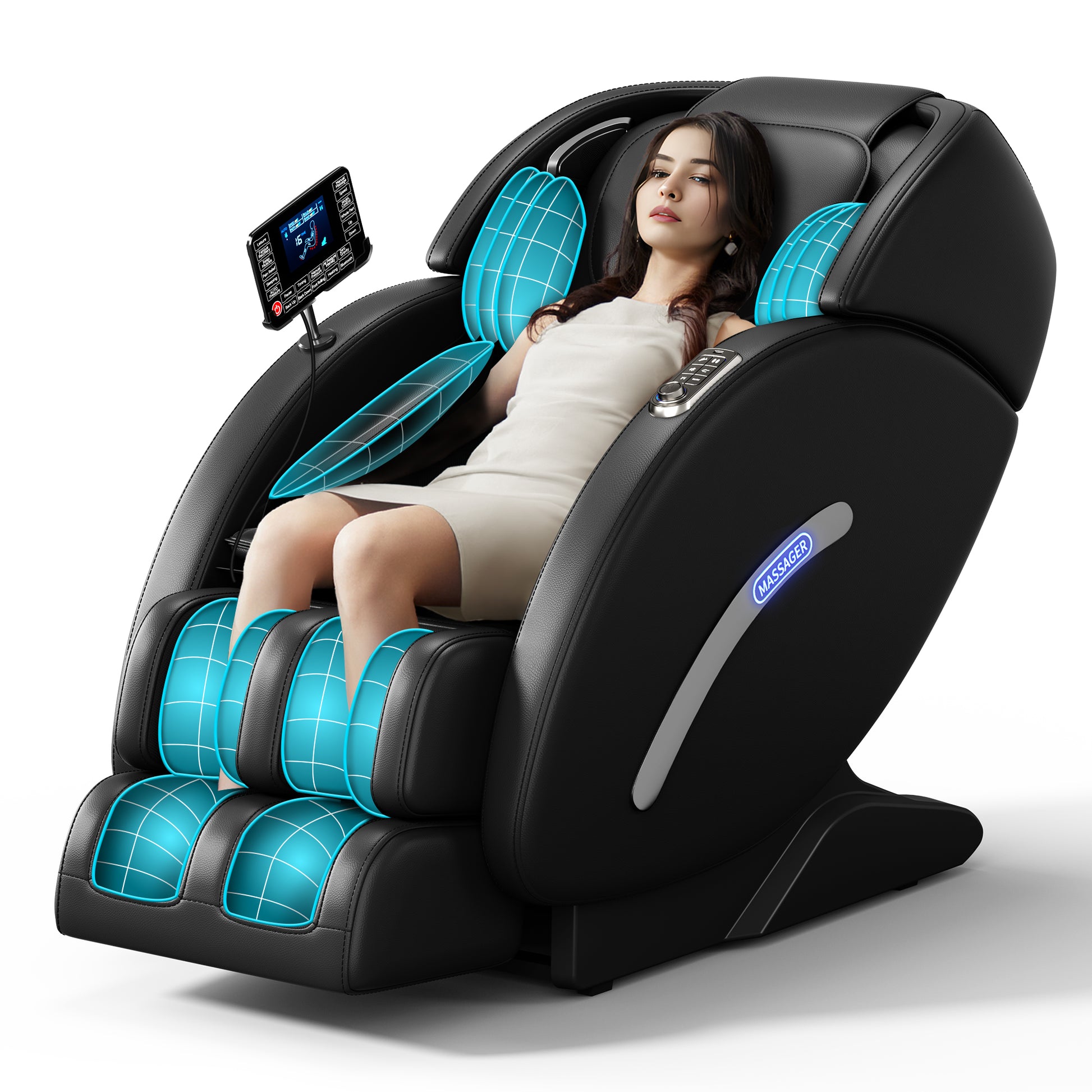 Full Body Massage Chair, Full Body Zero Gravity With 3D Massage Mechanism, 6 Auto Massage Mode, Waist And Calf Heater, Foot Roller, Bluetooth Speaker Black Black Power Remote Metal Primary Living Space Medium Duty Luxury,Modern Push Button Polyurethane