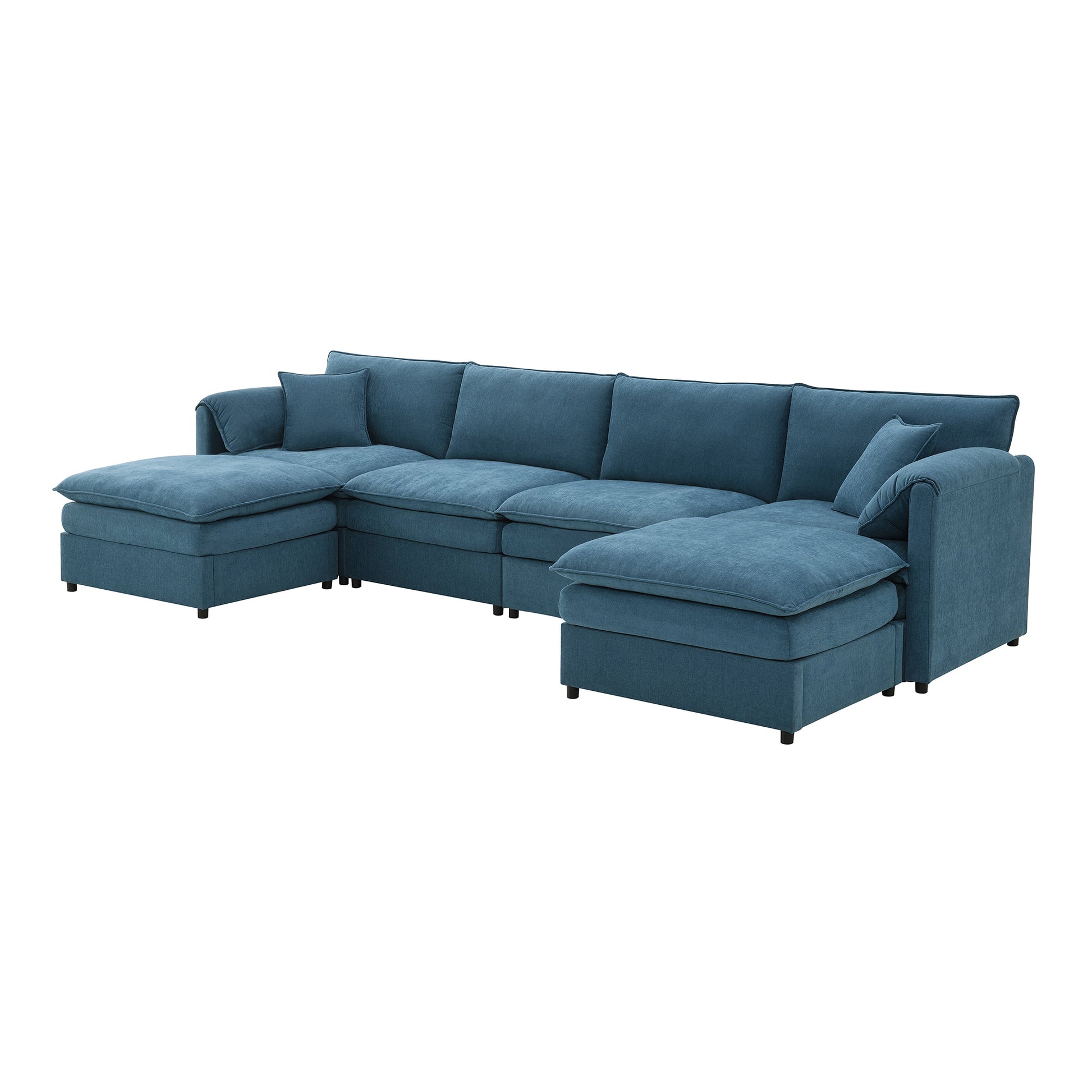 134*66" Chenille Modular Sectional Sofa,U Shaped Cloud Couch Set With Double Cushions ,6 Seat Sleeper Sofa Bed With Ottomans,Oversized Indoor Furniture For Living Room, 3 Colors Blue Chenille 6 Seat