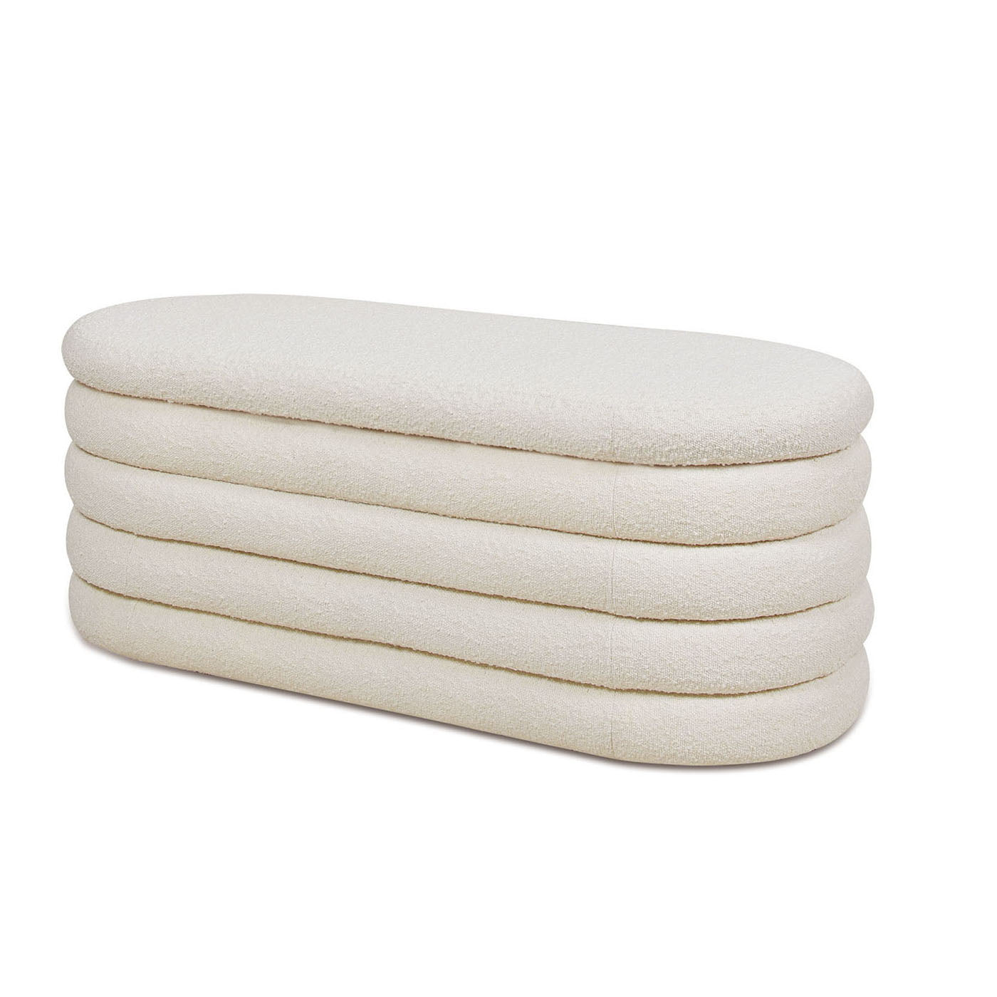 Fuji 49" Upholstered Oval Storage Bench, Ivory White Boucle White Foam Boucle