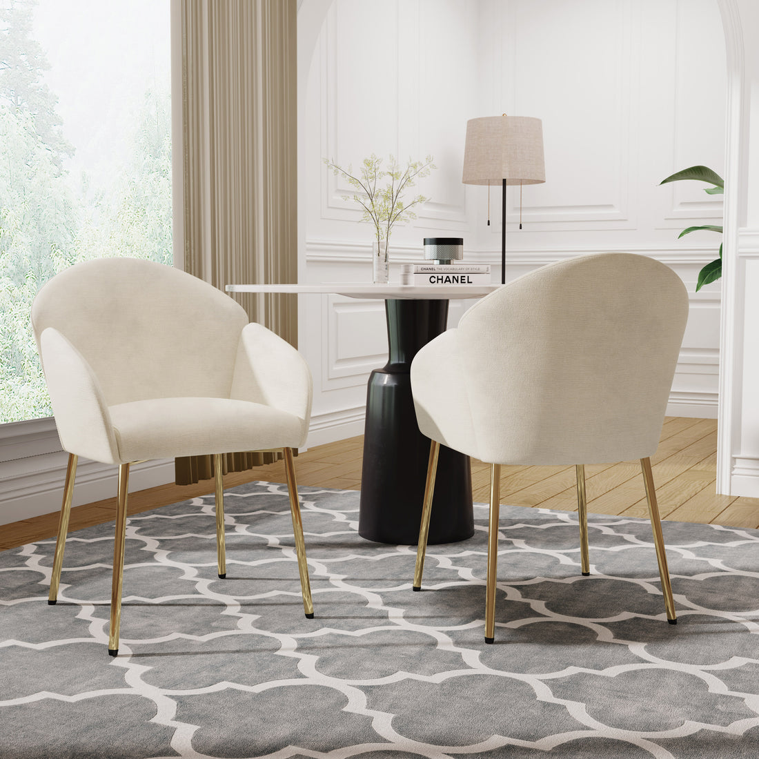 Dining Chair Set Of 2 Beige Metal