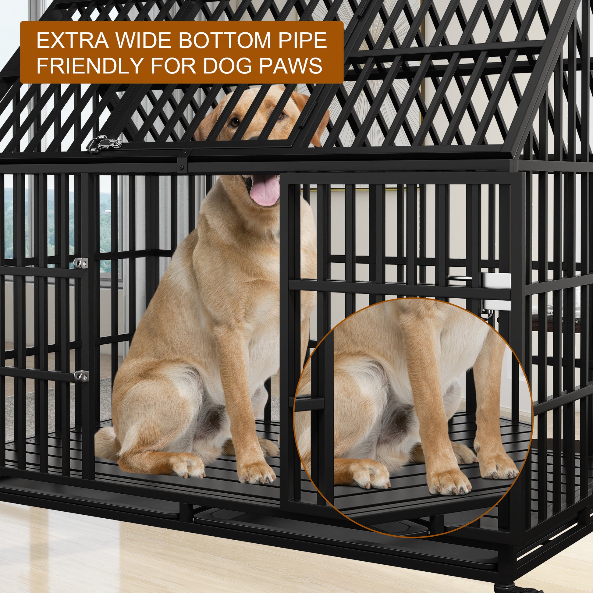 54" Heavy Duty Dog Crate Large Dog Cage Strong Metal Dog Kennels And Crates For Large Dogs Top Open With 2 Doors 4 Lockable Wheels 2 Removable Trays Black Outdoor Kennel Extra Large 71 90 Lbs Steel