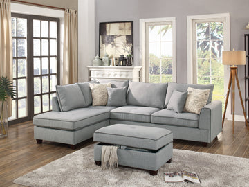 Beautiful 3 Pcs Sectional Sofa Light Grey Dorris Fabric Cushion Sofa Chaise Ottoman Reversible Couch Pillows Living Room Furniture Light Grey Wood Primary Living Space Cushion Back Contemporary,Modern L Shaped Rubberwood Particle Board 5 Seat