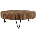 42 In. Round Handcrafted Reclaimed Wood Coffee Table, Modern Living Room Sofa Table With Metal Legs, Brown Black Black Brown Brown Primary Living Space Modern Coffee & End Tables Round Wood Metal