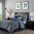 7 Piece Jaquard Comforter Set Navy Queen Queen Navy Polyester