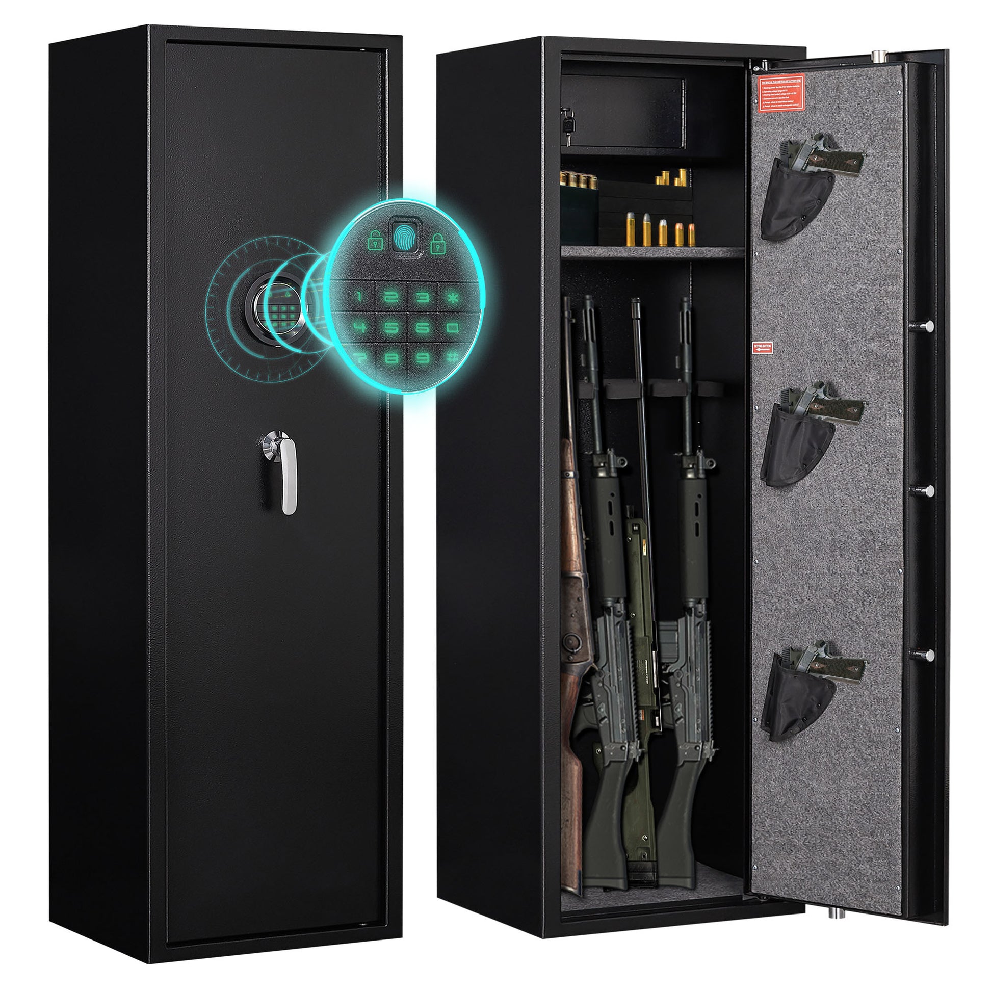 Large Black Steel Cabinet, With Smart Combination Lock, Smart Alarm, Led Lights, Dividers And Pouches, Is Anti Smashing. Black Steel