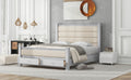 Queen Size Wood Frame Platform Bed With Upholstered Headboard, Footboard And 2 Drawers, Antique White Box Spring Not Required Queen Antique White Wood Bed Frame Solid Wood Mdf