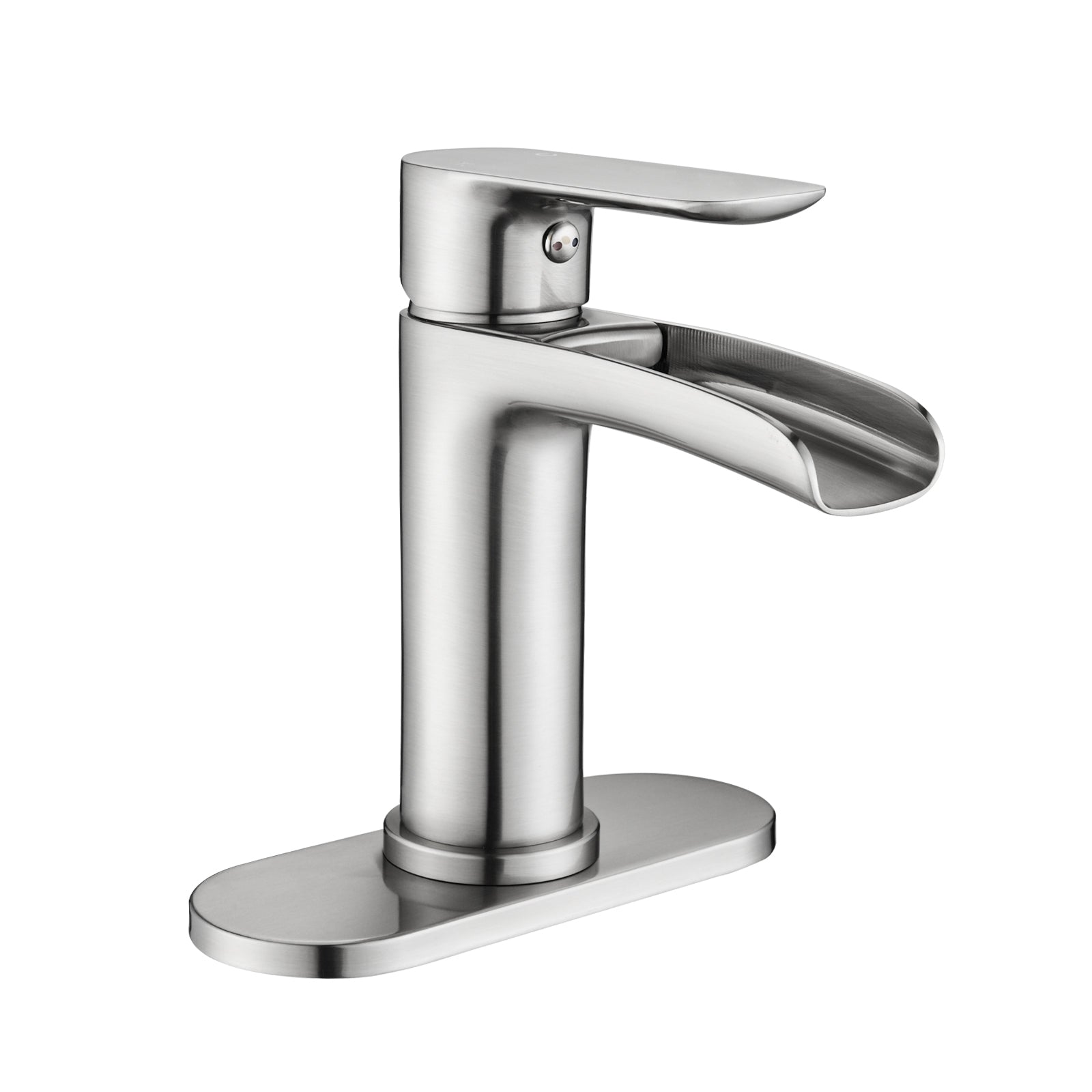 Waterfall Bathroom Faucet Single Handle Bathroom Sink Faucets 1 Or 3 Hole Solid Vanity Faucet With Deck Plate & Overflow Pop Up Drain Brushed Nickel Brushed Nickel Bathroom Nickel Brass