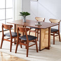 Table And Chair Set, Ancient Style Solid Wood Dining Table, Imitation Rattan Table Legs, Beautiful Simple Solid Wood Dining Chair, Perfect For Dinner, Meetings, Home And Office Decoration Walnut Rubber Wood