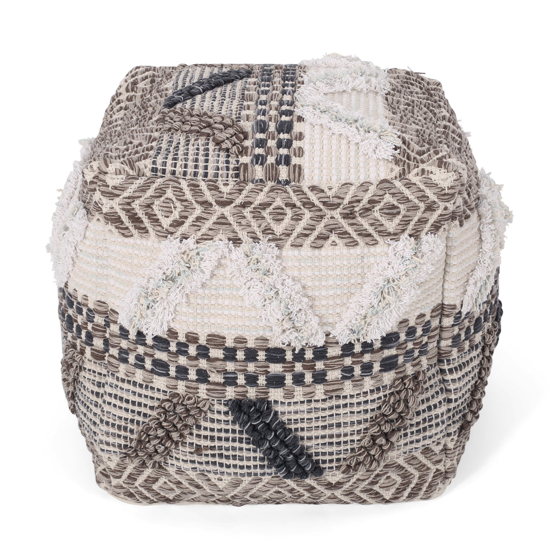 Woven Wool Pouf Multi Fabric