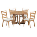 5 Piece Retro Rustic Functional Dining Set Unique Geometric Design, 1 Extendable Table With A 16 Inch Leaf And 4 Upholstered Chairs Ideal For Dining Room And Kitchen Natural Natural Solid Wood Mdf