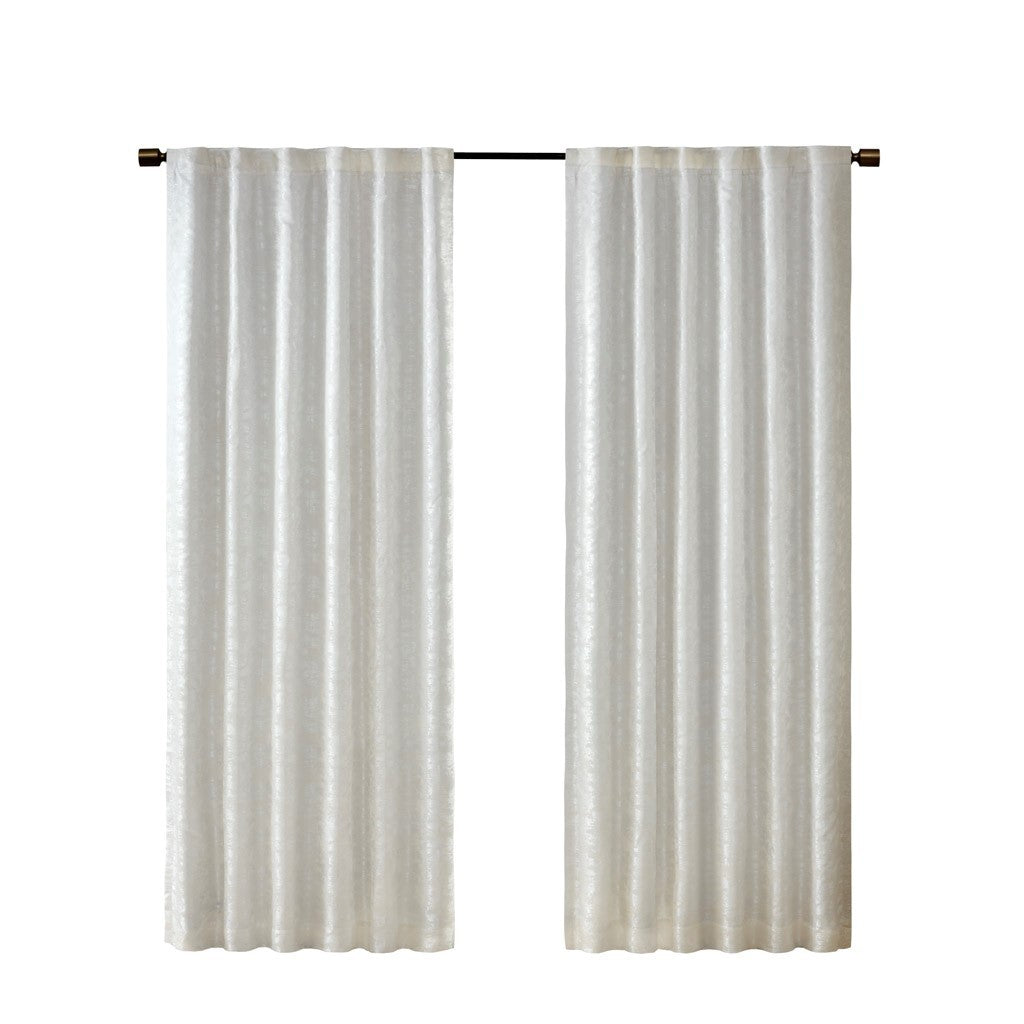 Jacquard Lined Total Blackout Rod Pocket Back Tab Curtain Panel Only 1 Pc Panel White Polyester