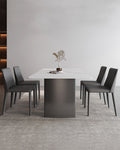 70.9 In Dining Table With Sintered Stone Table Top, Marble Dining Table Modern Kitchen Table For Living Room, Dining Room,Home And Office, White Table Matte White Carbon Steel Sintered Stone