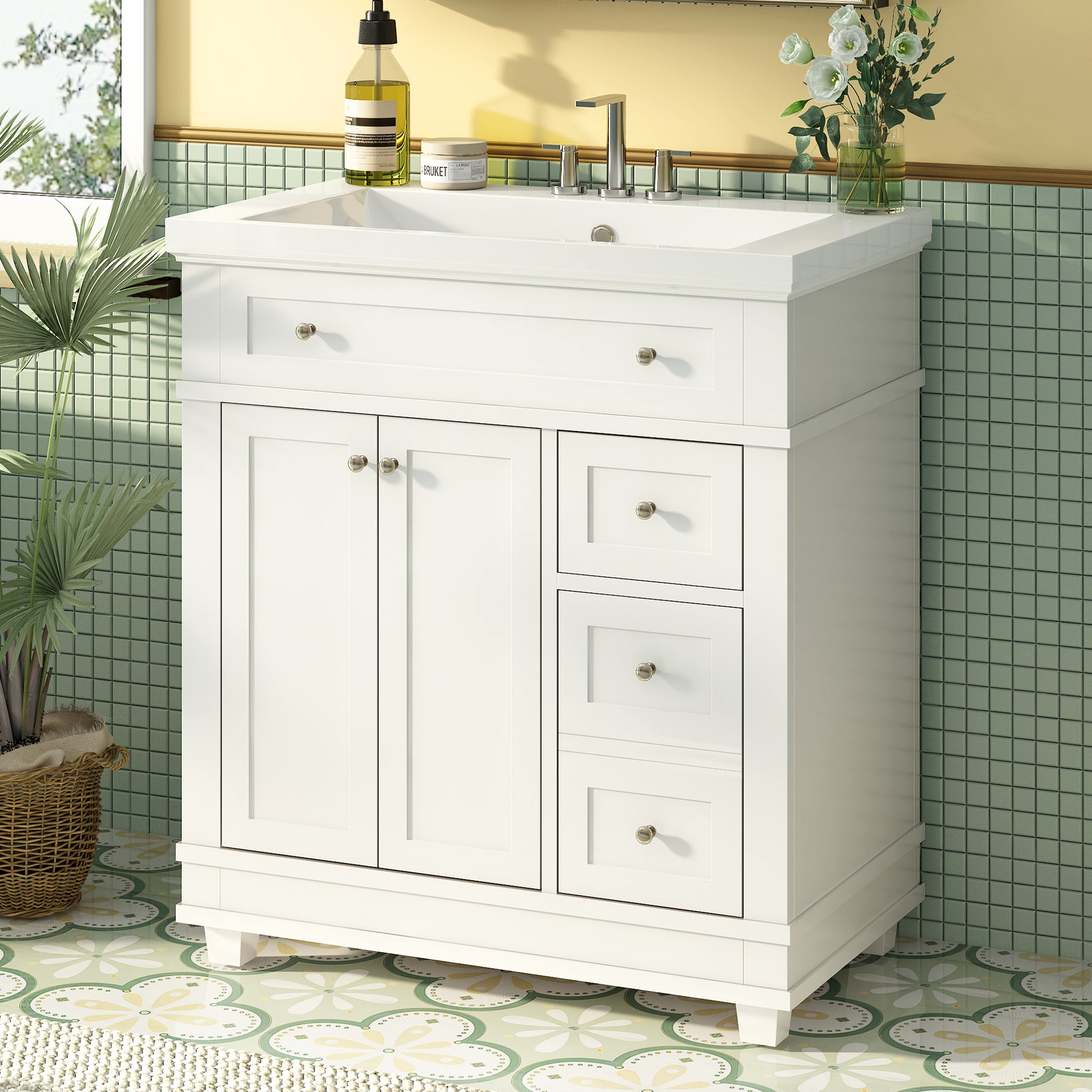 30" Bathroom Vanity Cabinet With Sink Combo Set, Undermount Resin Sink, Free Standing Vanity Set With 2 Drawers& Soft Closing Doors, Solid Wood Frame Bathroom Cabinet, White 2 White 2 1 Bathroom Freestanding Solid Wood Mdf Resin Painted