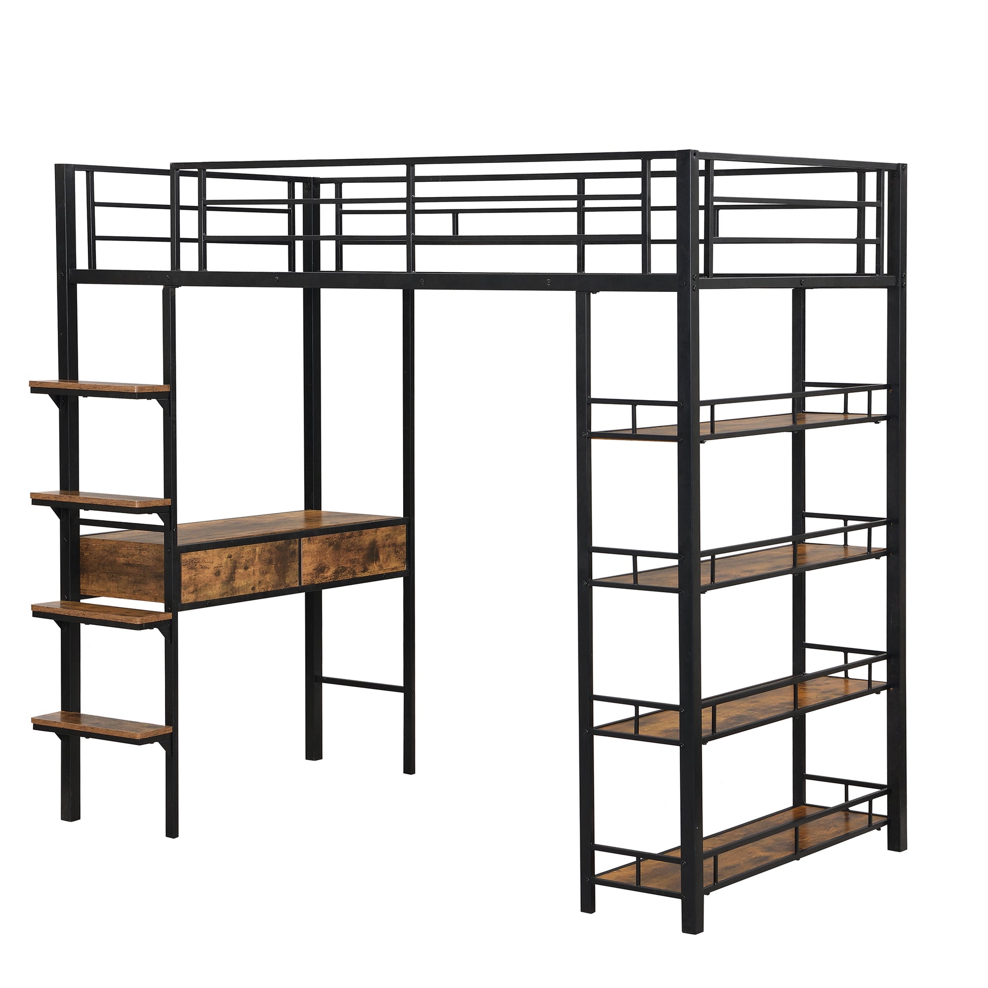 Full Size Metal Loft Bed With Desk And Shelves, Black Expected Arrival Time: 9.18 Box Spring Not Required Full Black Metal Solid Wood Mdf