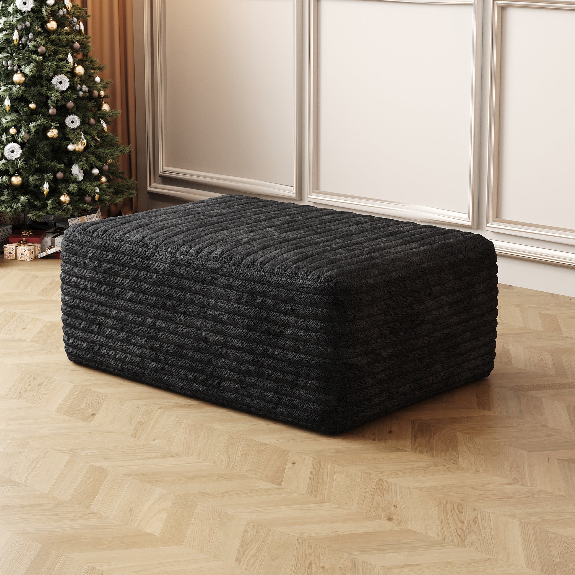 Sofa Ottoman ,No Assembly Required,Black Plush Corduroy Fabric Black Modern Foam Foam 1 Seat