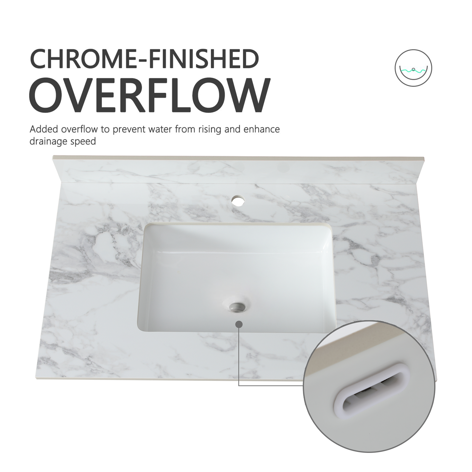 37"X22"Bathroom Vanity Top,Sintered Stone Carra Whitebarthroom Vanity Sink Tops With Rectangular Undermount Ceramic Sink With Vanity Backsplash, Single Faucet Hole Bathroom Vanity Countertop White