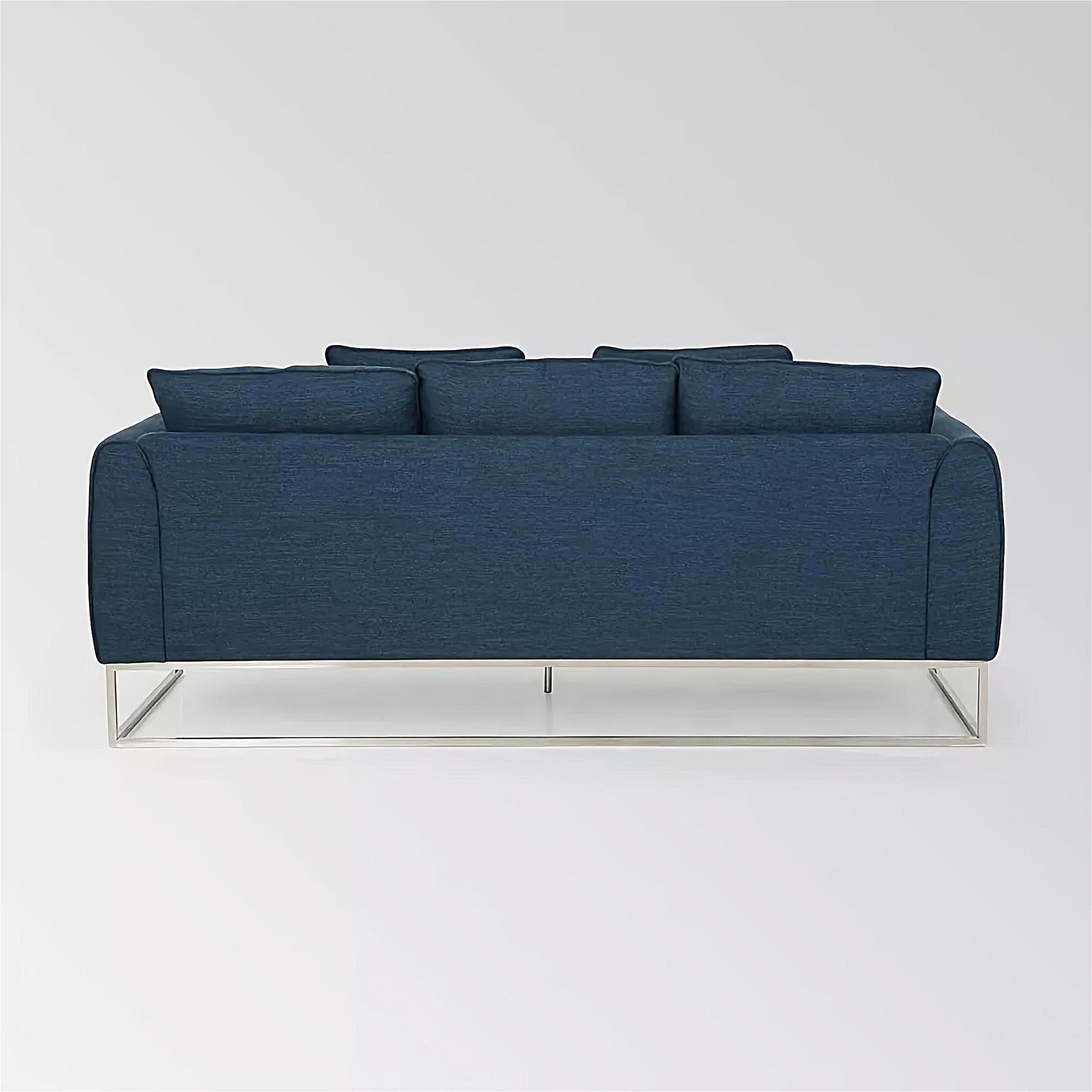 Modern And Chic 82.75" Navy Blue Fabric 2 Seater Sofa With Silver Legs And Soft Upholstery, Extra Deep Seats, For Small Space, Living Room, Office Apartment Navy Blue, Fabric Navy Blue Wood Primary Living Space Medium Soft Cushion Back Light Duty Art