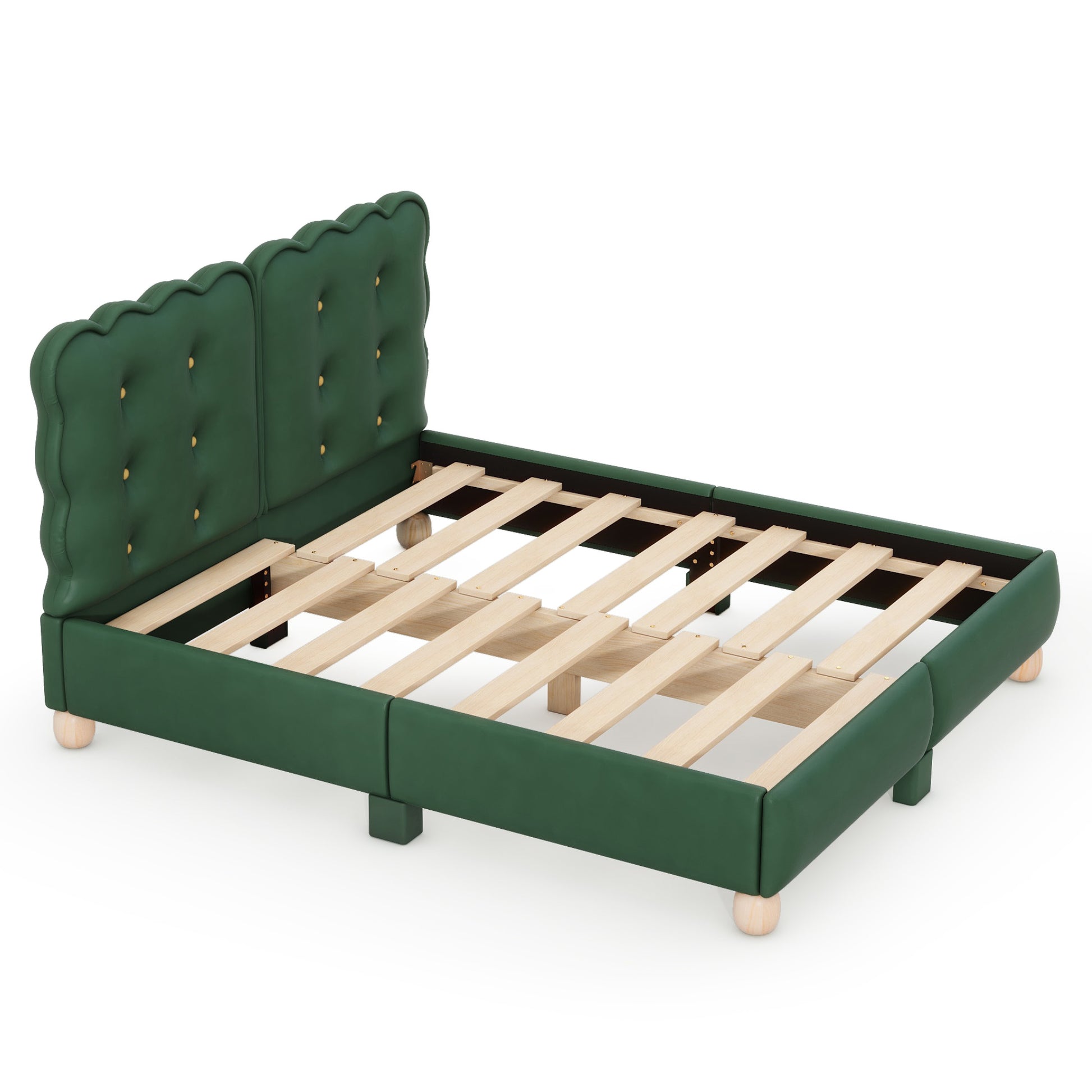 Queen Size Upholstered Platform Bed With Support Legs,Green Green Upholstered