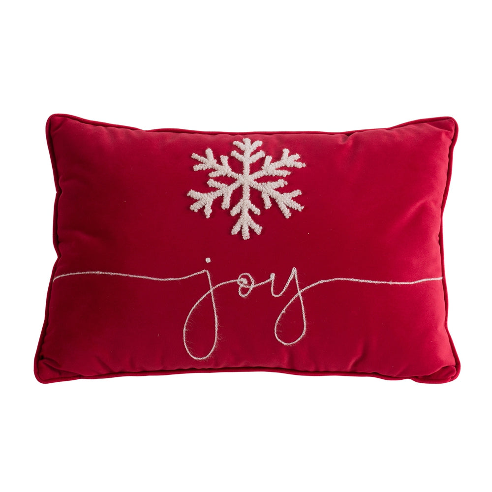 Set Of 2, 18X12" Red Velvet Pillow With Embroidered Joy And Frosty Snowflake, For Christmas Halloween Holiday Decor Red,White Acrylic,Polyester