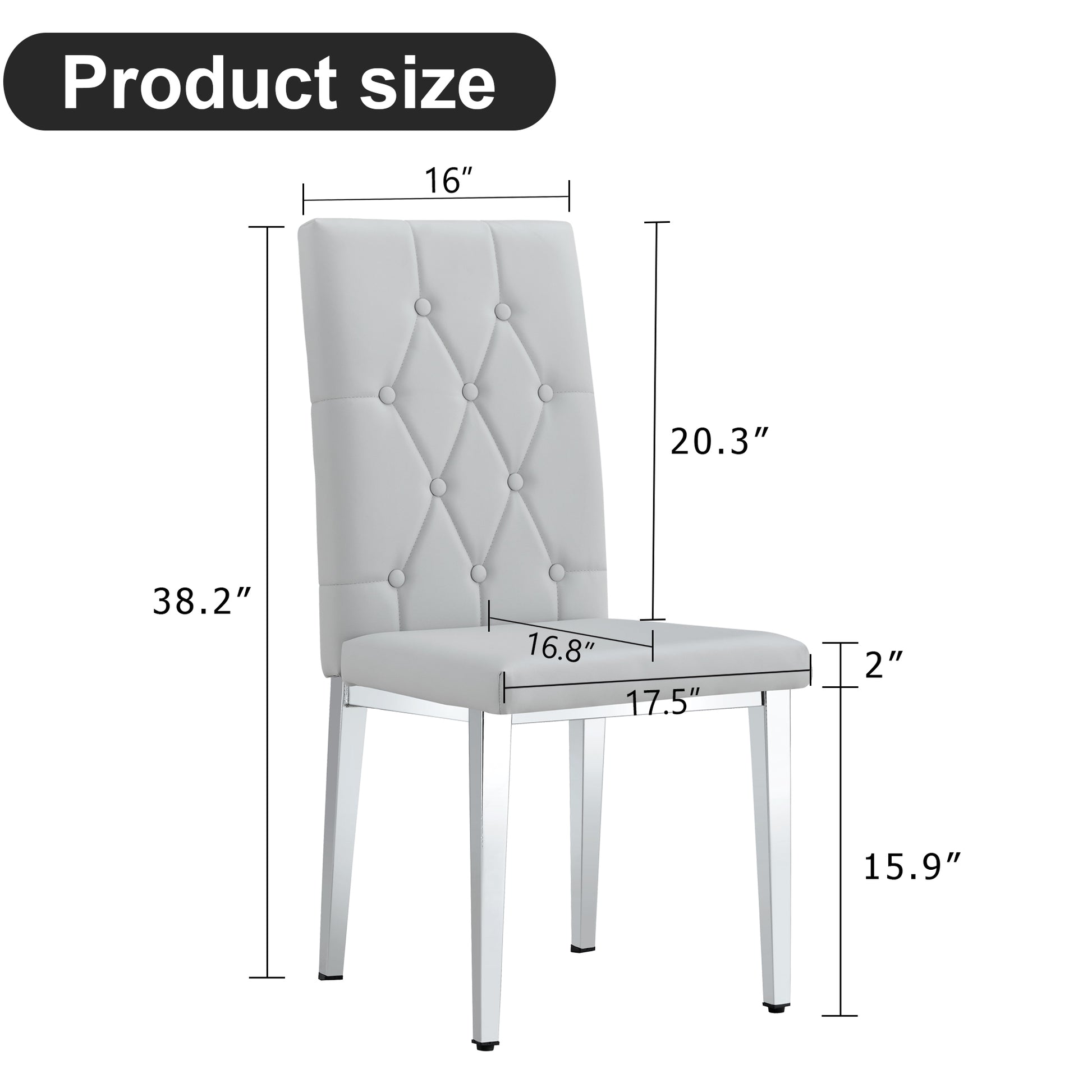 2 Piece Dining Chair, Modern Style Kitchen Upholstered High Back, Metal Leg Office Chair, Suitable For Dining Room, Office, Restaurant. Light Gray Pu