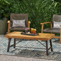 Outdoor Acacia Wood Coffee Table, Teak Finish Rustic Metal Brown And Black, 27.25