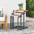 Modern Industrial Firwood Nesting Tables Set Of 3 , Antique Brown And Black With Blue Antique Brown Primary Living Space Casual,Contemporary Fir Coffee & End Tables Rectangular Wood Metal