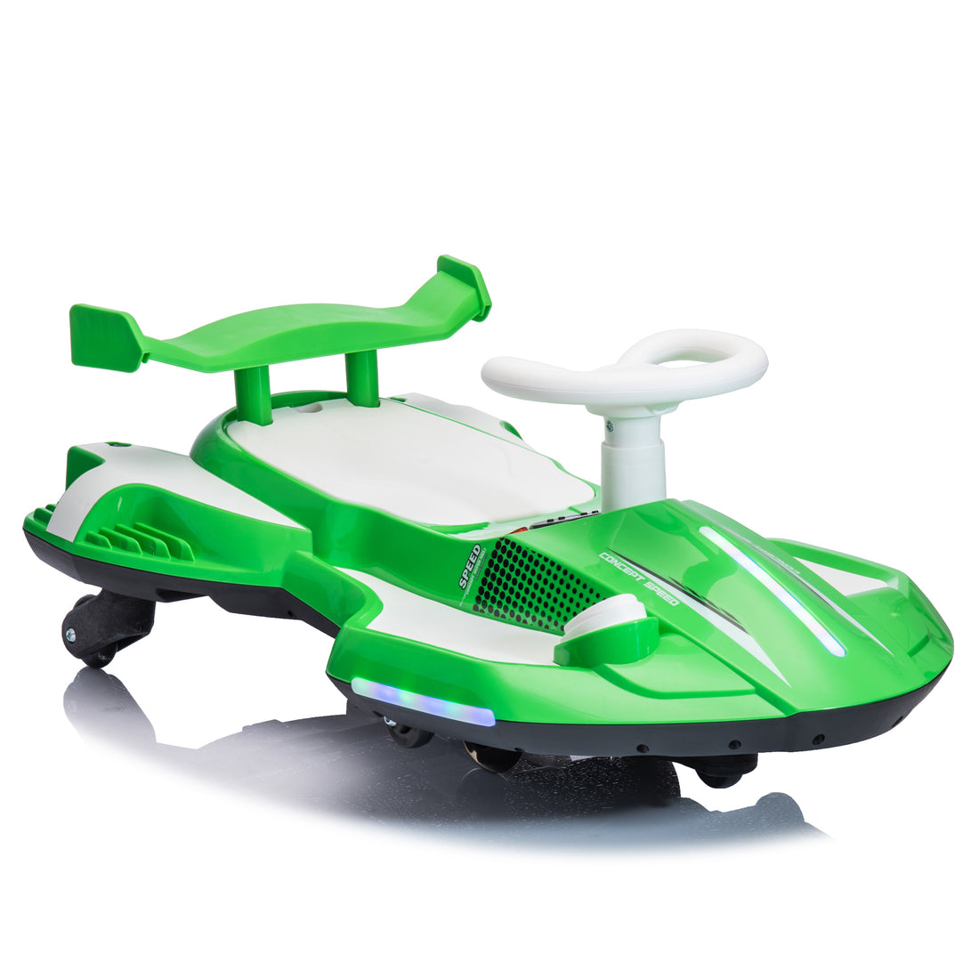 12V Kids Ride On Electric Toy,360 Degree Drift In Place,Spray Function,Front&Side Lights Design,Usb Mp3,Bluetooth,Music, 3.73 4.35 Mph,Easy Installation,Ultimate Cool Operation For Kids Aged 3 . Green 100 149 Lbs Polypropylene