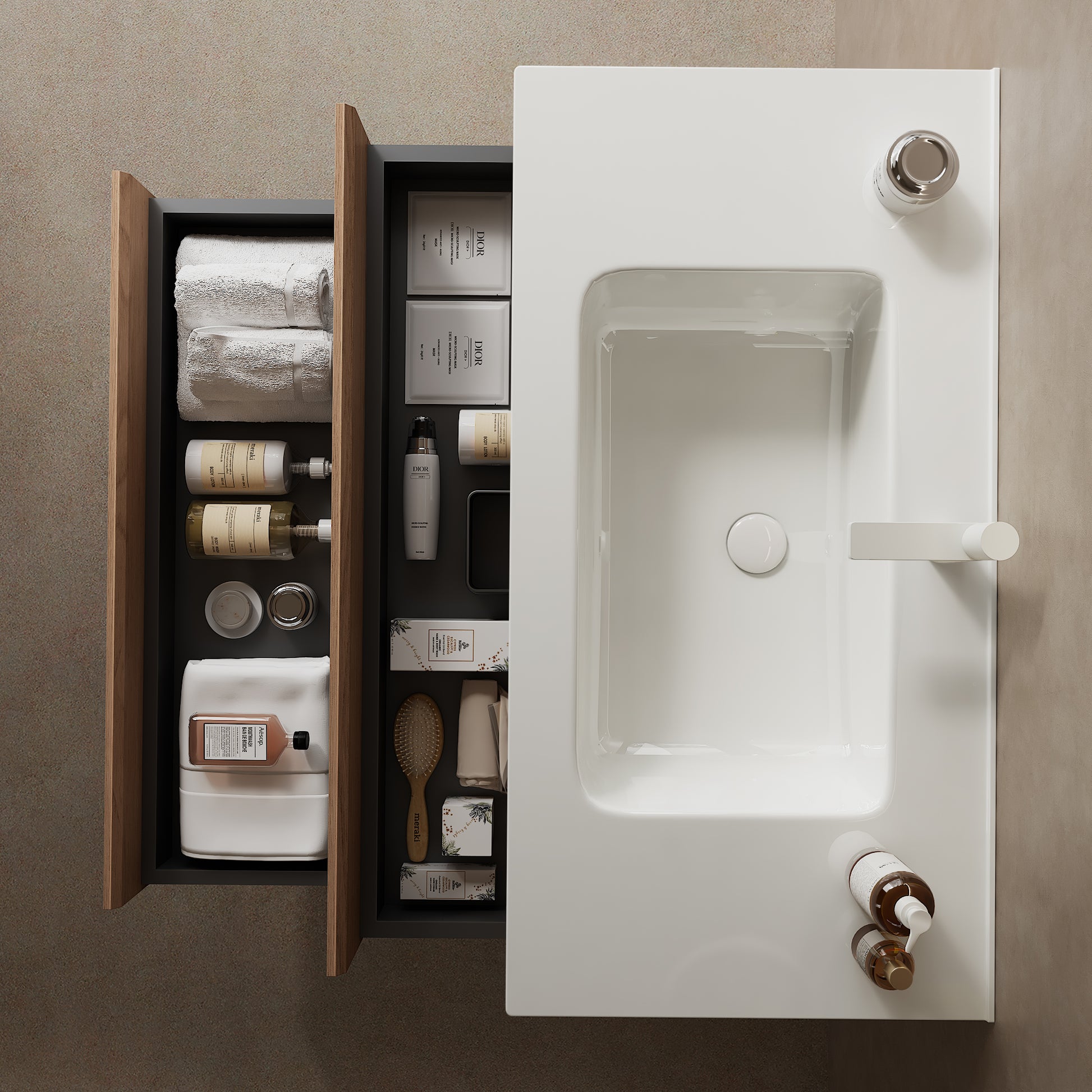 Bron 36" Bathroom Vanity With Sink, Modern Wall Mounted Floating Plywood Bathroom Storage Cabinet With 2 Drawers, White Ceramic Basin With Sink Hole Cover And Drain, Natural Walnut White Natural