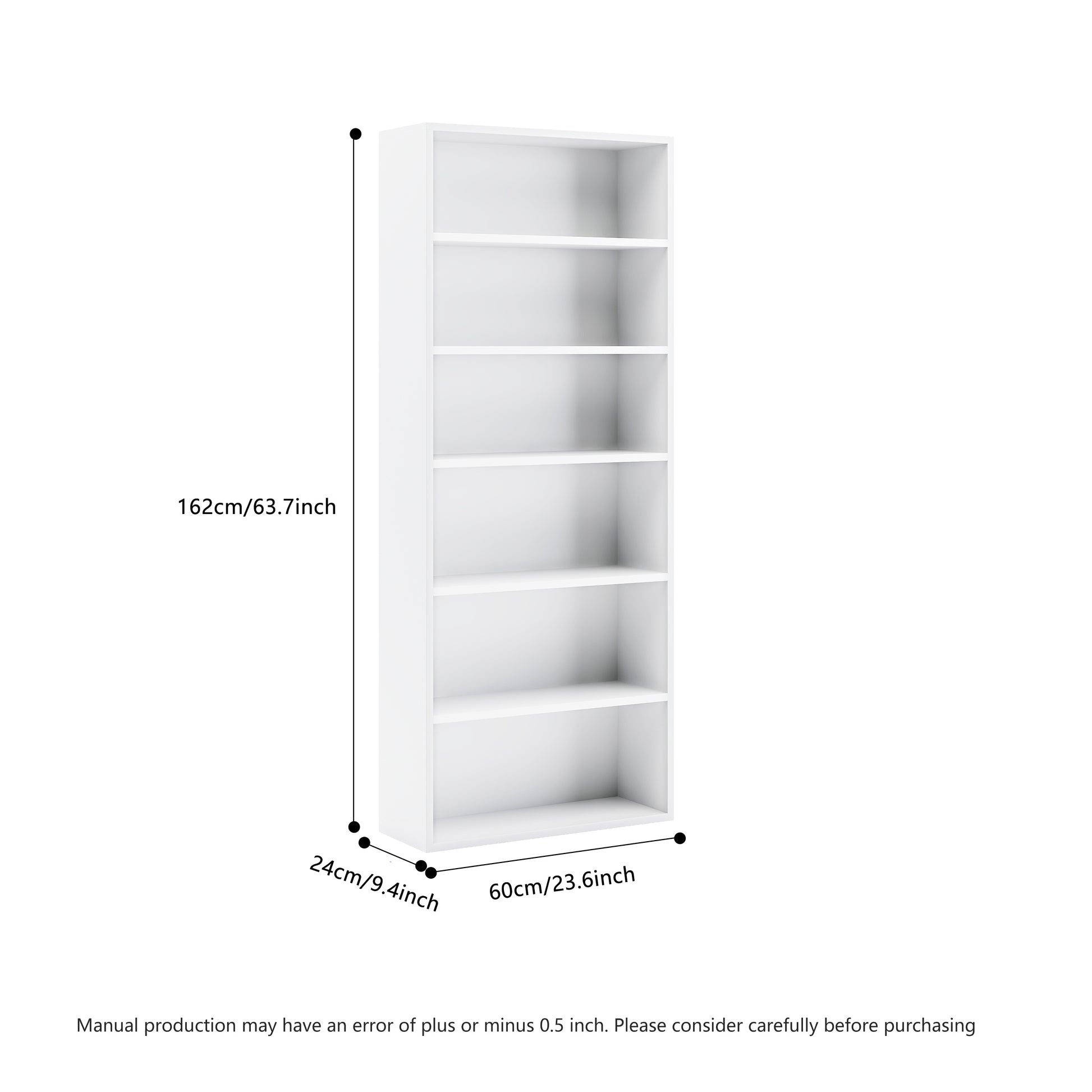 Bookshelf, 23.6 Inches Wide, 6 Tier Open Bookcase With Adjustable Storage Shelves, Floor Standing Unit, Cloud White Milk White Wood