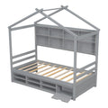 Twin House Bed With Roof Frame, Bedside Shelves, Under Bed Storage Unit,Grey Twin Grey American Design Pine