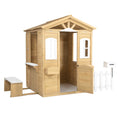 Wooden Playhouse For Kids Outdoor With Working Door, Windows, Mailbox, Bench, Flowers Pot Holder, 39