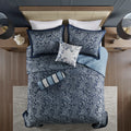 5 Piece Jacquard Bedspread Set With Throw Pillows Navy King Queen Navy Cotton