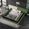 Contemporary Special Shaped Fully Upholstered Bed With Deep Button Tufting And Storage Compartments In Rails And Footboard,No Box Spring Needed,King,Green Box Spring Not Required King Green Solid Wood