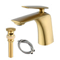 Single Hole Bathroom Sink Faucet With Pop Up Drain And Water Supply Hose, Single Handle Bathroom Faucet One Brushed Gold Bathroom 1 Hole Faucets Brass