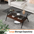 Rectangle Coffee Table With Tempered Glass Top And Brown Mdf Shelf, Modern Table For Living Room, Gray Glass Gray Tempered Glass