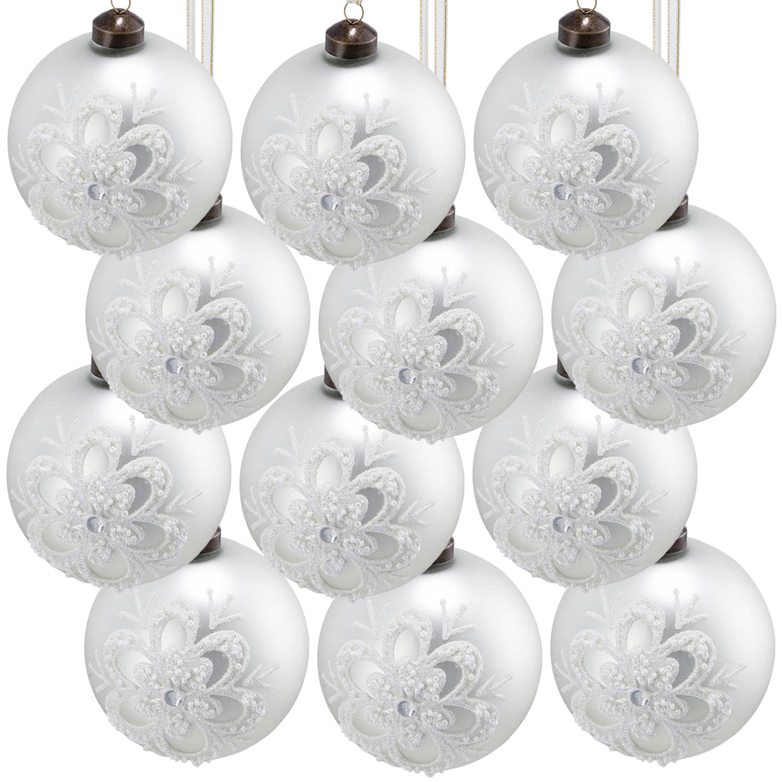 D3" Christmas Ball Ornaments, Glass Decorative Hanging Ball Christmas Tree Ornaments For Holiday Party Decorations, Set Of 12 White Glass