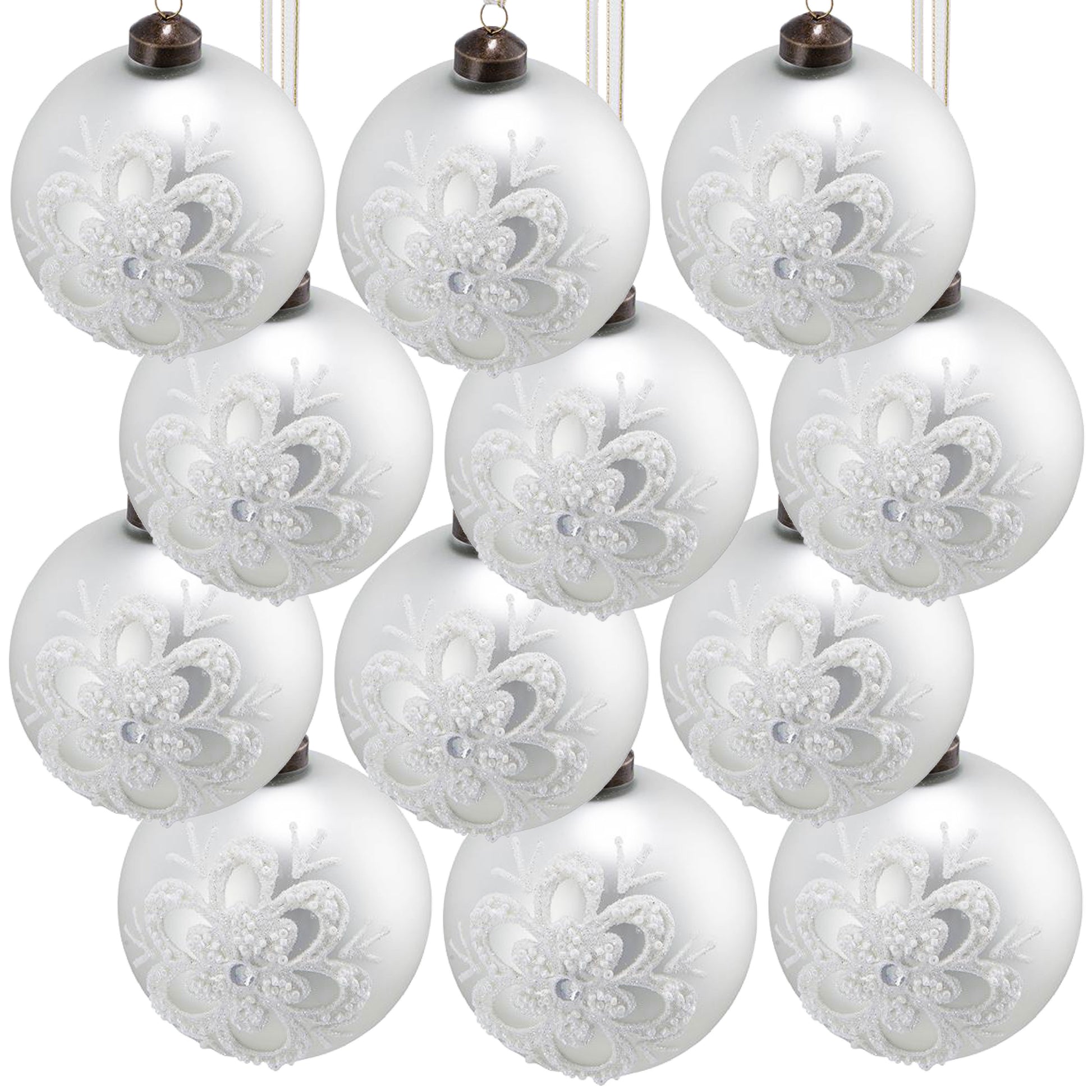 D3" Christmas Ball Ornaments, Glass Decorative Hanging Ball Christmas Tree Ornaments For Holiday Party Decorations, Set Of 12 White Glass