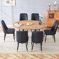 Table And Chair Set.Modern Extendable Wood Mdf Dining Table.The Table Has A Telescopic Design, Suitable For Gatherings Of Different Size.Paired With 6 Chairs With Pu Cushions And Black Metal Legs. Black,Wood Seats 6 Mdf Metal