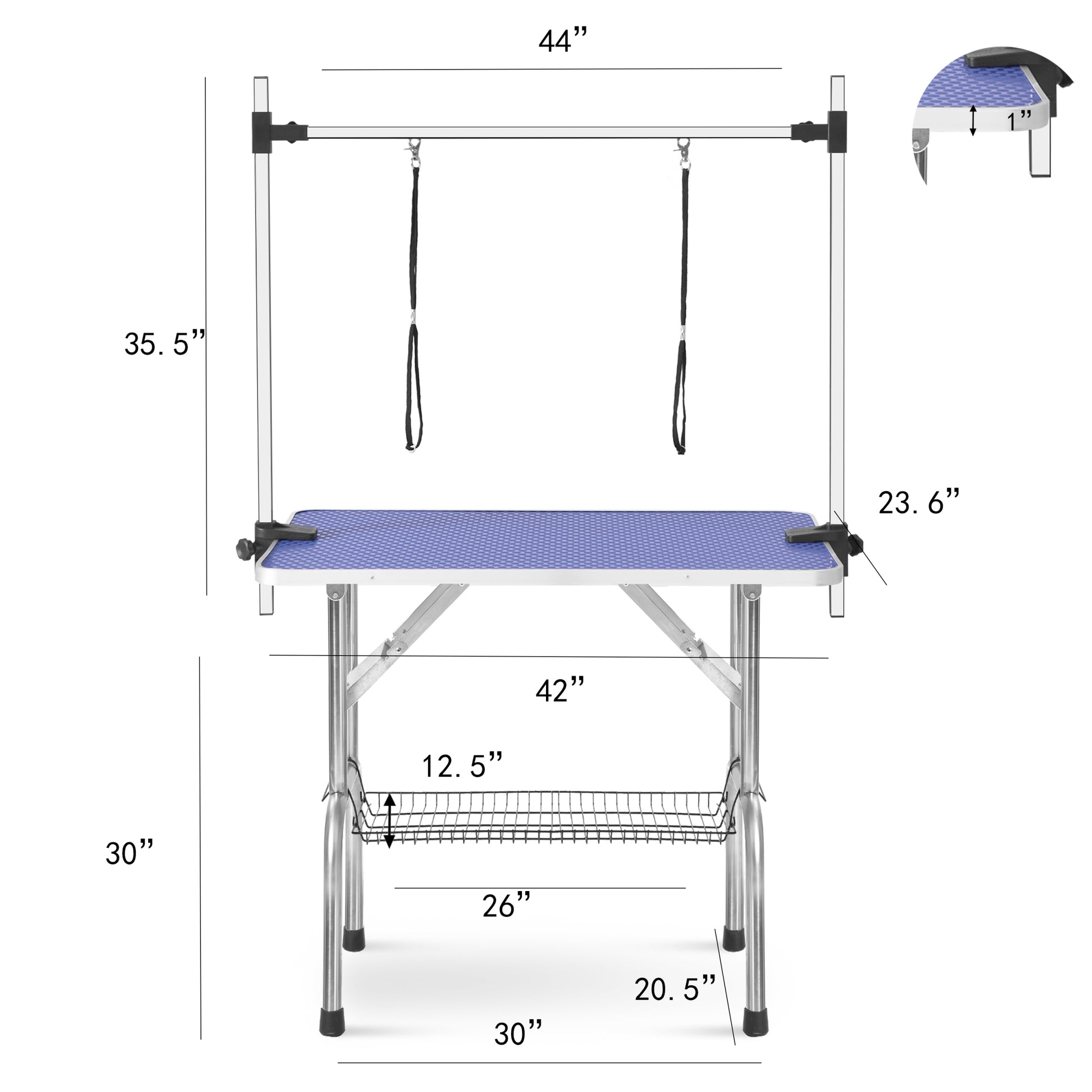 Large Grooming Table For Pet Dog And Cat With Adjustable Arm And Clamps Large Heavy Duty Animal Grooming Table, 42'' Blue Blue Stainless Steel